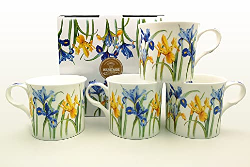 fine Bone China Set of 4 Gift Set Mugs iris Design