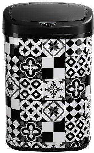 KITCHEN MOVE Poubelle de cuisine automatique 58L MAJESTIC Carreau de ciment Noir en acier INOX avec cerclage