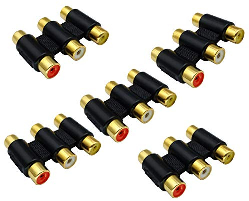 AAOTOKK 3 AV terminal Connettore Accoppiatore Placcato in oro 3 AV terminal Femmina a Femmina Audio Video Prolunghe Adattatore AV terminal Connettore Cavo AV (5 Pezzi)