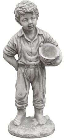 gartendekoparadies.de Figure de Pierre Massive Statue garçon avec jardinière décoration de Jardin en Pierre reconstituée, résistant au Gel