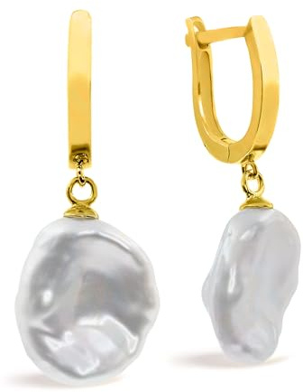 Damen Perlen ohrringe Süßwasser Zuchtperlen - große Keshi Barock Perlen 12,00-13,00 mm von Secret & You - Hochwertiges vergoldetes Sterling silber 925