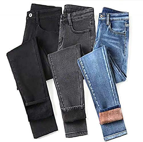 Pantalones vaqueros térmicos de cintura alta para mujer, con forro polar, pantalones elásticos, ajustados
