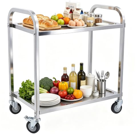 TAIMIKO Chariot de Service Desserte Cuisine à roulettes 2 Plateaux INOX 75x40x83.5cm