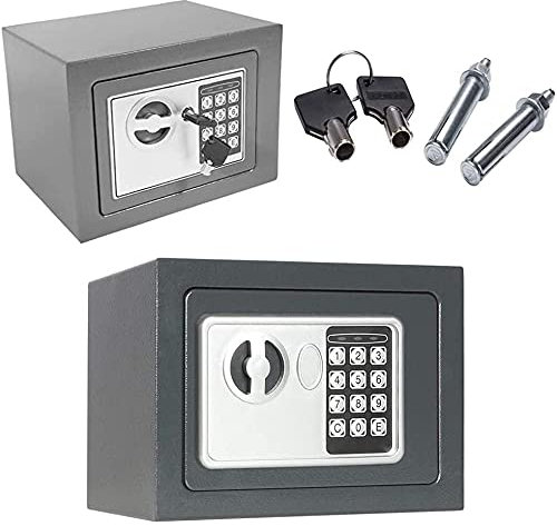 Cassaforte da 4,6 l, piccola cassaforte elettronica in acciaio con 2 chiavi di emergenza, può essere utilizzata a casa, in ufficio, in hotel, per gioielli di sicurezza, colore grigio, 17 x 23 x 17 cm