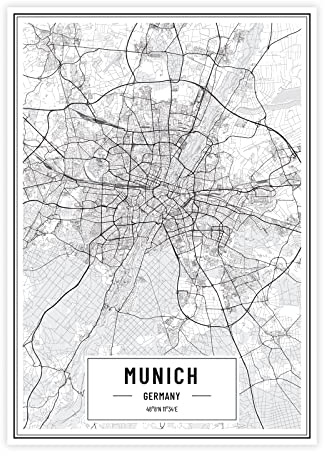 Petra Pan Städteposter München in schwarz-weiß · Wandbild mit Stadtplan · DIN A2 (42x59,4cm) · als Deko oder Geschenkidee · Var. D