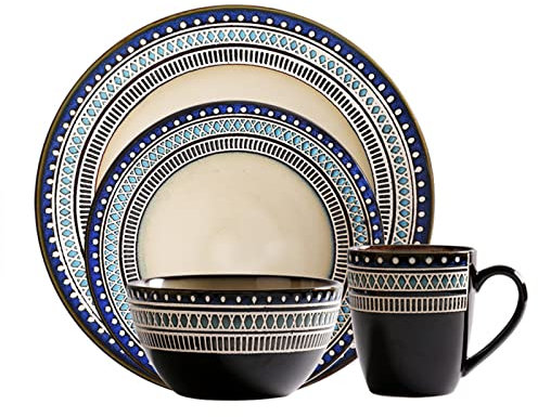 Brigtviee Servizio da Tavola in Porcellana, 4 Pezzi Servizi di Piatti Combinati con Piatto Piano, Piatto da Dessert, Insalatiera e Tazza da 400 ml, Servizi Combinati per 1 Persone