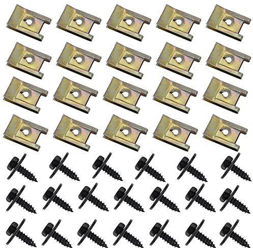 Pack of 20 Spring Sheet Metal Nut, Underbody Underbody Screws Screw U Type Screws Body Clamps Trim Screws Kit Clip Car Underbody Screws for Wheel Arch Cover, Underbody Fender