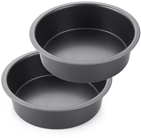 HONGBAKE Round Cake Pan Set for Baking, 8 Inch, Nonstick Deeper Circle Cake Pans with Wider Grips, 2 Pieces Layer Cake Tin, Cheesecake Mold, Huty Duty, Dishwasher Safe - Grey