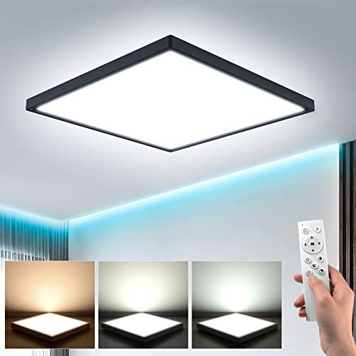 EASY EAGLE Plafoniera LED Dimmerabile Con Telecomando, 36W Lampada da Soffitto Moderna 3000-6500K IP44 3240LM Quadrata Pannello Luce per Camera Cucina Soggiorno Ø30 Cornice Nero