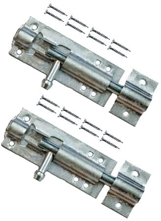 TERF® Heavy Duty Galvanised Tower Door Bolt Barrel Slide Lock 100mm [4''] Door Latch with Screws Ideal for Internal External Strong Doors Locks for Bathroom Shed Garden Gate and Multi Use - Pack of 2