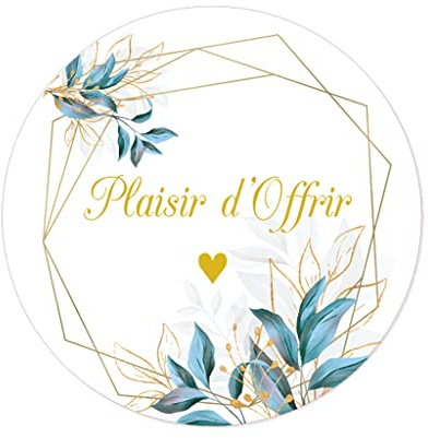 100 Fleur à thème doré et plante verte PLAISIR D'OFFRIR Autocollants ÉTIQUETTES 40MM ROND adhésive cadeaux emballage Autocollants Voeux pour Mariage, Noë, fête - UNI 318 (002)