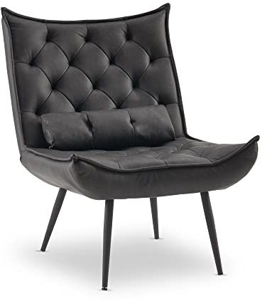 MCombo moderner Sessel Relaxsessel für Wohnzimmer, mit Taillenkissen, Retro Vintage Lesesessel Loungesessel Stuhl Polstersessel, 4779-1 (Dunkelgrau-Kunstleder)