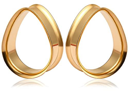 Vankula Ohr Tunnel 1 Paar Double Flared Flesh Plugs Tropfenform Edelstahl für männer damen Ohrpiercing Schmuck 8mm bis 25mm