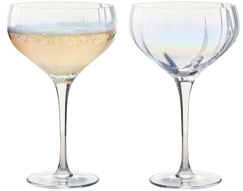 Anton Studio Designs Palazzo Handmade Champagne Coupe Glasses Perfect Party Tableware for Celebrations and Special Occasions - 400 ml - Pearlescent - Set of 2 Elegant Champagne Glasses