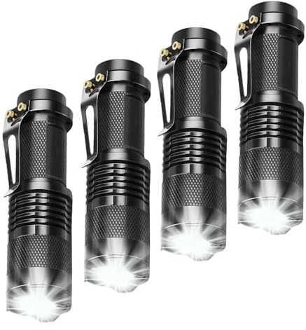 MODOAO Mini Tactical Torch LED Torch 300 lm Adjustable Focus Zoom Light Waterproof Torch for Hiking Camping (4 Pack)