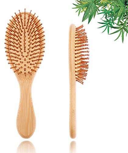 YUNAI Bamboo Paddle Wooden Hair Brush – Natural Bamboo Air Cushion Comb for Massaging Scalp, Reduce Frizz No Hair Tangle Large Oval Brush for Curly Hair