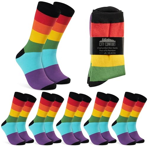 CityComfort strumpor för män, ventilerande tennisstrumpor i multipack, Multiregnbågs-6-pack, 40-45 EU