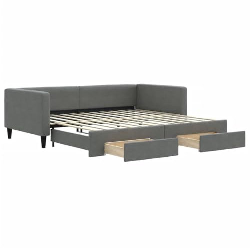 vidaXL Tagesbett, Sofabett Ausziehbar mit Schubladen, Gästebett Schlafsofa für Schlafzimmer Wohnzimmer, Sofa Ausziehbett, Dunkelgrau 100x200cm Stoff