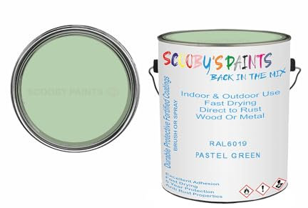 SCOOBYS PAINTS BACK IN THE MIX Anti Rust Direct to Metal Paint Protection prevents Corrosion indoor & Outdoor gloss Finish (250ML Tin, RAL6019 Pastel green)