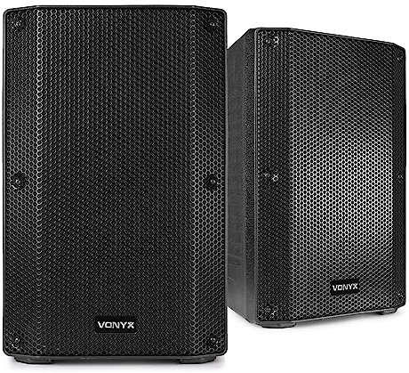 Pair of Vonyx VSA10P Passive PA Speakers 10-Inch Woofer & 1-Inch Tweeter, 1000W Max Power, ABS Housing, Built-in Stage Monitors, Wheels & Handles, Speakon Connections, DJ Sound System Speakers