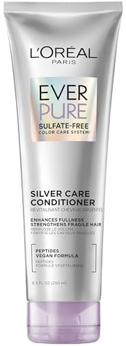 L'Oreal Paris EverPure Silver Care Sulfate Free Conditioner, Brightening and Nourishing Hair Care for Gray and Silver Hair, Vegan Formula with Peptides, 8.5 Fl Oz