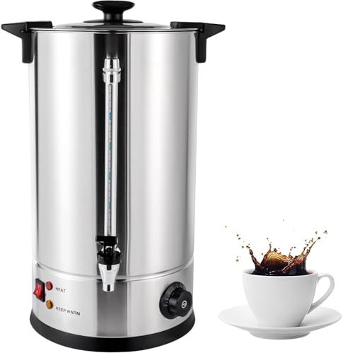 NGARY Machine À Café 15 L/3,96 Gal, Urne Distributrice De Café en Acier Inoxydable 1,6 KW avec Filtre Et Jauge d'eau, Contrôle Automatique De La Température 30-110 °C, pour Thé, Café