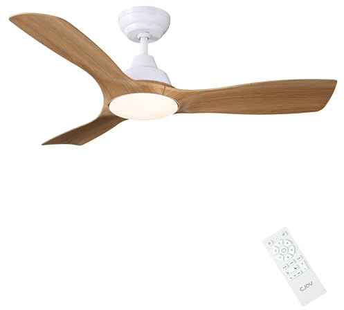 CJOY Ventilador de Techo con Luz Silencioso, 42'' 3 ABS Palas de Madera Ventilador de Techo con Iluminación, Tri-Color Regulable, 6 Velocidades, Modo Reposo, DC Reversible para Salón, Dormitorio