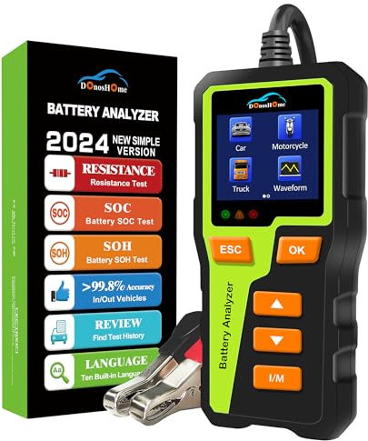 DonosHome DH310 12V Car Battery Tester 5-30V 100-2000 CCA Load Tester Automotive Battery Analyzer AGM Lithium Gel Alternator Digital Battery Charging&Cranking System Tester for Auto Truck Motorcycle
