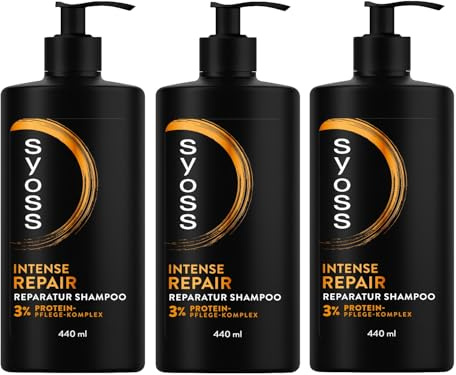 Syoss Shampoo Repair (3x 440 ml), Haarshampoo für trockenes und geschädigtes Haar, Hair Repair Shampoo beugt Haarschäden vor, Formel mit Amino-Komplex & Wakame-Alge