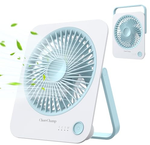 ChoreChamp 4000mAh Desk Fan, Portable Fan with 4 Speeds, 180°Foldable Cooling Fan, USB Fan Silent Powerful for Travel/Outdoor/Home/Office, (Blue)