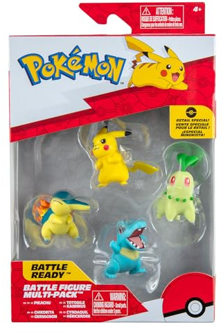 Pokémon Battle Figure Multipack (4 Pack) (2 Fig) Pikachu #2, Chikorita, Totodile, Cyndaquil