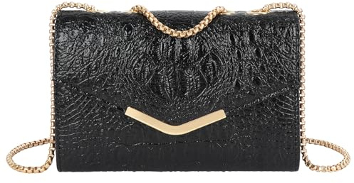 MilyaDE Damen Krokodil Umhängetasche Clutch Vintage Kunstlackleder Kleine Handtasche Kette Schultertasche Abendtasche