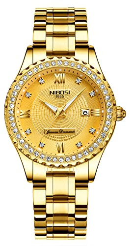 NIBOSI Reloj de Pulsera para Mujer Reloj Analógico de Cuarzo Oro Rosa con Característica de Diamante Reloj de Pulsera Elegante y Resistente al Agua para Niñas Joyería de Pulsera, Pulsera