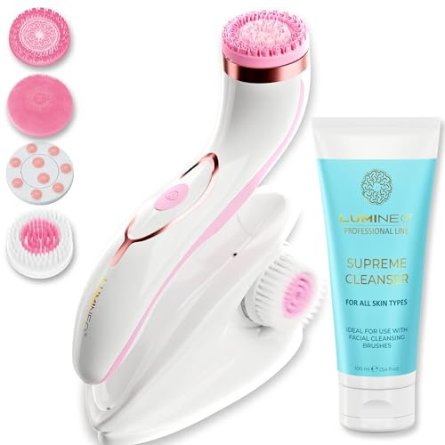 Lumineo Spazzola per la pulizia del viso con gel detergente, per la pulizia dei pori, del peeling e dei punti neri, spazzola elettrica USB per la pulizia profonda (Rosa PRO (pelle normale))