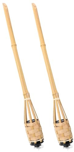 Homoyoyo Luau Bamboo, 2pcs Outdoor Torch Large Patio Torch Hand-Woven Rattan Garden Oil Lamp Decorative Lighting for Tropical Decor Luau Party