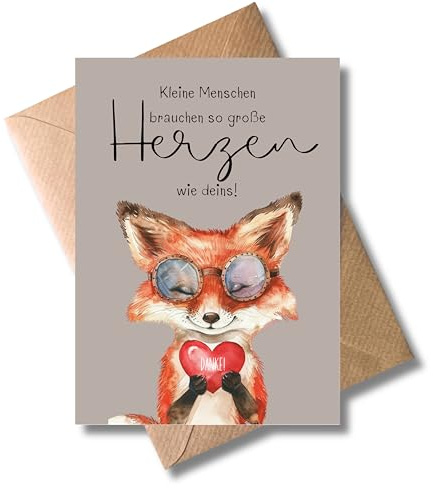 WBdesignz Erzieherin Danke Karte mit Umschlag - Herzliche Dankeskarte “Kleine Menschen brauchen so große Herzen wie deins” Dankeskarte für Erzieher, Lehrer, Betreuer, Kollegen (DIN A6)