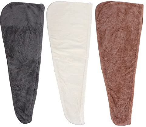 Trockenhaar Hut 3 Stück aus Coral Fleece, Atmungsaktiv | Saugfähig und Schnelltrocknend, für Bad und Reise, in Dunkelgrau, Cremeweiß und Khaki