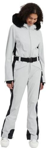 BGX Women Ski Suit One Piece Snowsuit Snowboard Slim Fit Insulated Jumpsuit Waterproof Windproof Winter Sports Warm(XL,Light Gry)