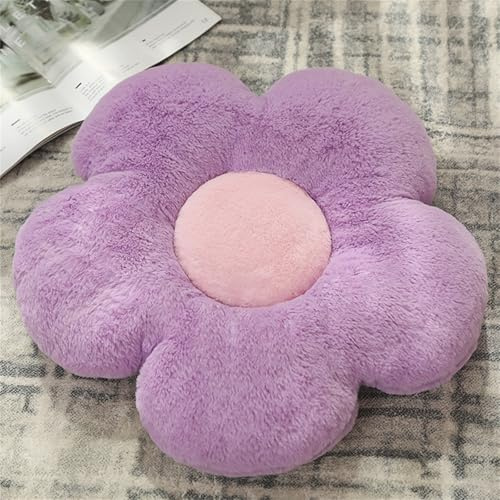 Chickwin Süße Blumenkissen Blumenboden Blumenförmiges Plüsch Weiches Kissen Aesthetic Kawaii Blumenform Kissen für Zimmer Hause Sofa Dekoration (50 * 50, Lila)