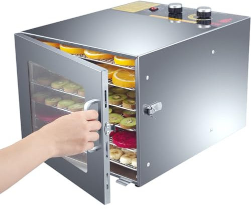 Machine Commerciale, déshydrateur Alimentaire Commercial à 6 Plateaux, Machine en Acier Inoxydable, minuterie numérique réglable, contrôle de la température de 35 à 75 °C, fenêtre
