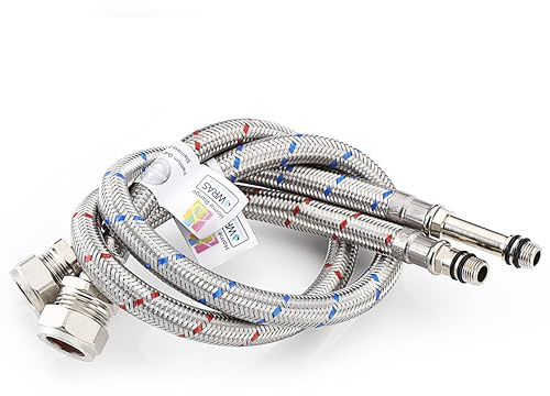Home Range 500mm WRAS Approved 2X M10 (10mm) x 15mm Compression |4 Lengths| Flexible Hose Pipe Tails Stainless Steel Braided Monobloc Tap Mixer Connectors for Kitchen Sink, Bathroom Basin & Boiler