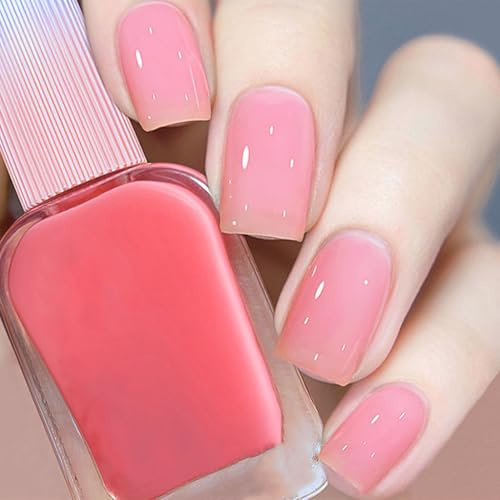 Jelly Pink Nail Polish - Quick Dry Nail Varnish Long-Lasting, Autumn/Winter Collection Chip-Resistant Nail Polish, No Need for UV Lamp, for Teenage & Women 12ml (35#Jelly Pink)
