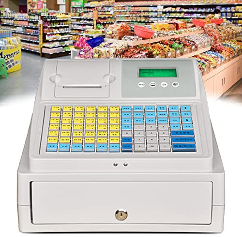 IUBGFTO Elektronische Registrierkasse für kleine Unternehmen, 8 Digitale LED-Kundenanzeigen, Kassensystem, Registrierkasse mit 81-Tasten-Flachtastatur und Belegdruck