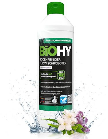 BiOHY Detergente per pavimenti per tutti i robot con profumo primaverile (500 ml) | detergente concentrato per tutti i robot pulitore e aspirapolvere con funzione bagnata | braccio di schiuma e senza