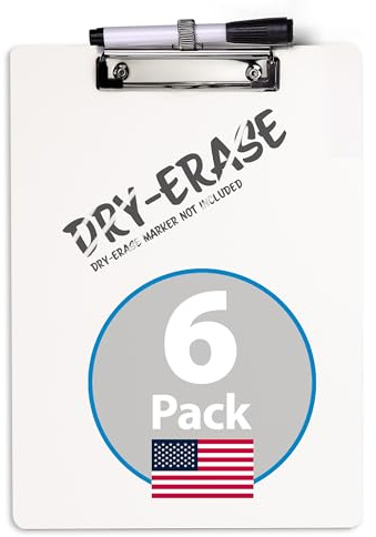 Officemate 12.5 x 9 Dry Erase Clipboard 6pk, Pen Holder, 70 Sheet Capacity, Non-Staining Surface, for Teachers, Coaches, Professionals