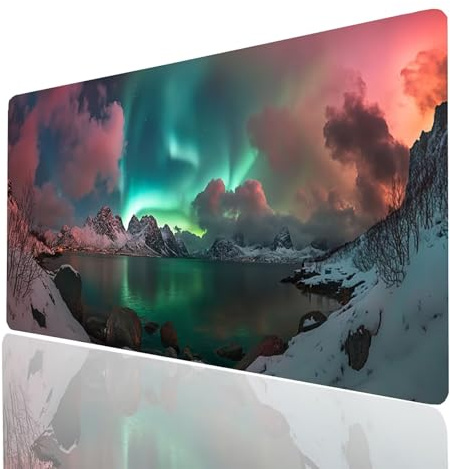 Tapis de Souris xxl 1200x600x3mm Aurores Desk Mat HiverTapis de Bureau Gaming Bords Cousus Design Durable et Imperméable avec Base en Caoutchouc Antidérapante pour Souris Sans Fil Clavier Model-11608