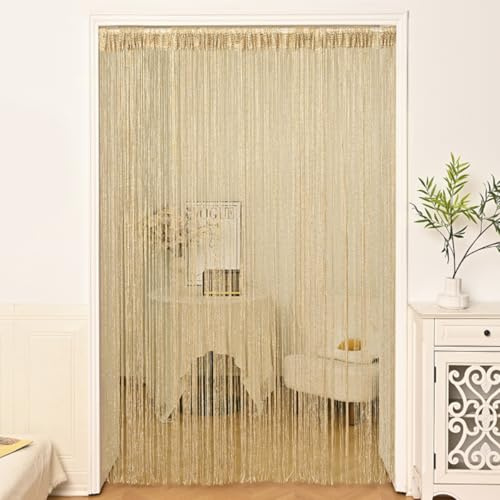 Cortina de Hilos 100x200cm, Tiras para Cortinas Antimoscas, Recortable Fácil de Limpiar, Eficaz para Repeler Insectos Voladores para Bodas,Cafeterías,Restaurantes Y Decoración de Escaparates (Champán)