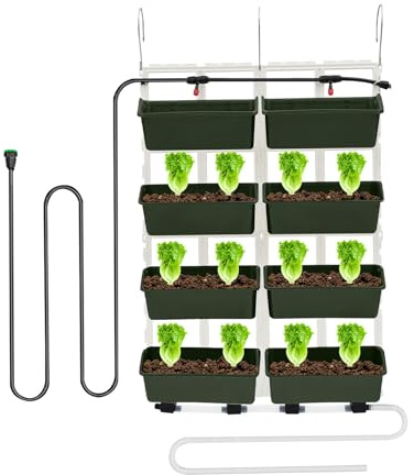 YOICUATGNA Hängende vertikale Wand Pflanze mit 8 Taschen und Tropfbewässerungsrohr, Pflanzenwand Vertikaler Garten Pflanzenwand Blumentopf Set für Hof Garten Balkon Home Decoration (Dunkelgrün)