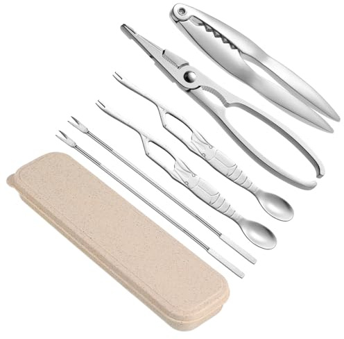 TOKIDNY Utensilios para de Acero Inoxidable con Pinzas y Tenedores Resistente para Cangrejo Langosta y Patas Incluye Caja de Almacenamiento Práctica