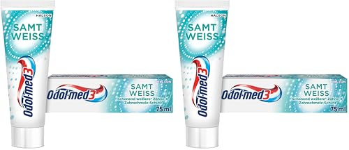 Odol-med3 Samtweiss weiße zähne Zahnpasta, 75ml, Whitening zahncreme, Pearl Technologie sorgt schonend für langanhaltend weißere (Packung mit 2)